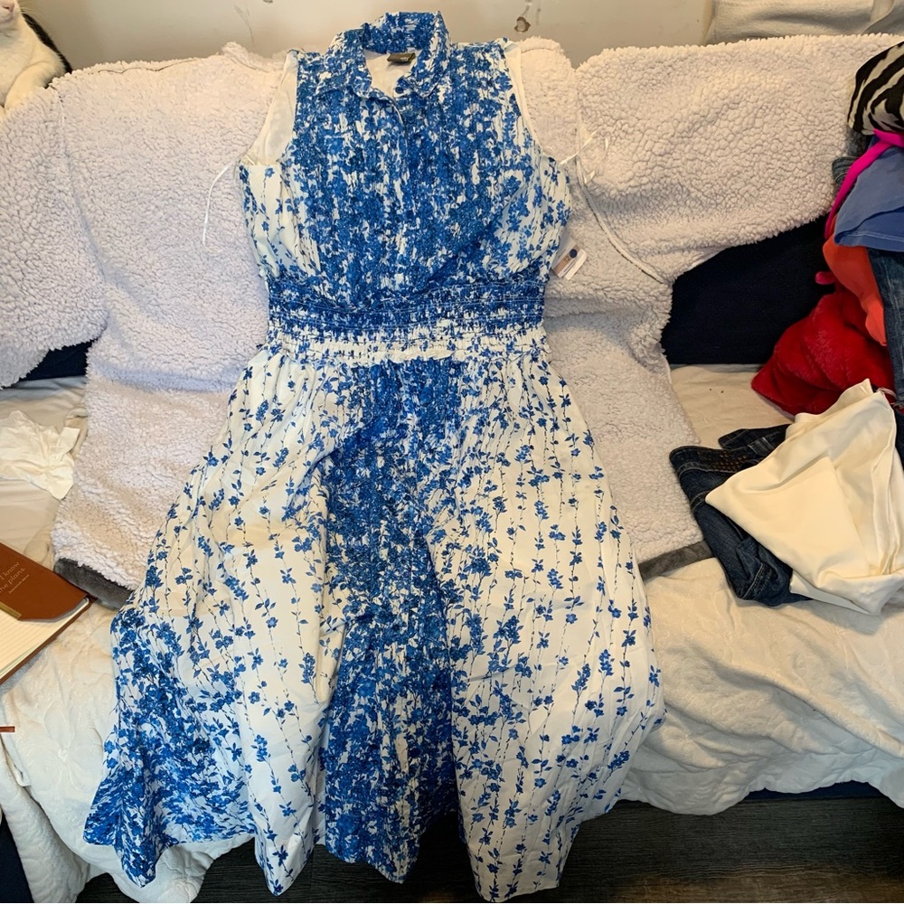 Blue and White Floral Dress